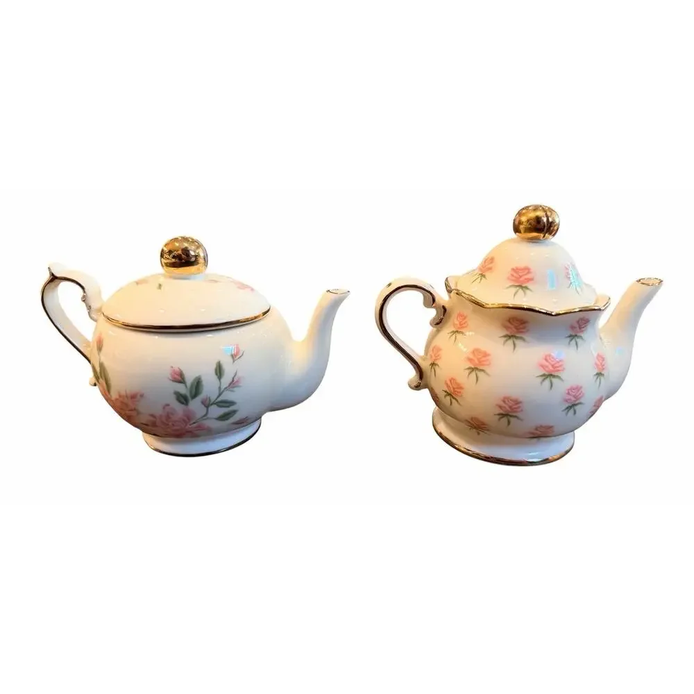 Partylite (Rare) Romantic Chic Tea Pot Set Tea Light Holders W/ Brass Inserts
